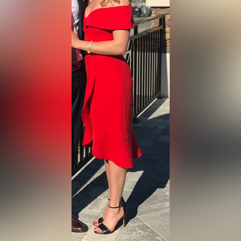 Bardot Vibrant Red Off the Shoulder Dress